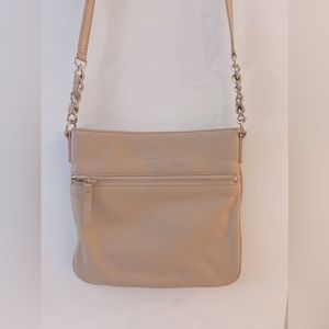 Kate Spade - cream leather - gently worn shoulder bag w silky stripe interior